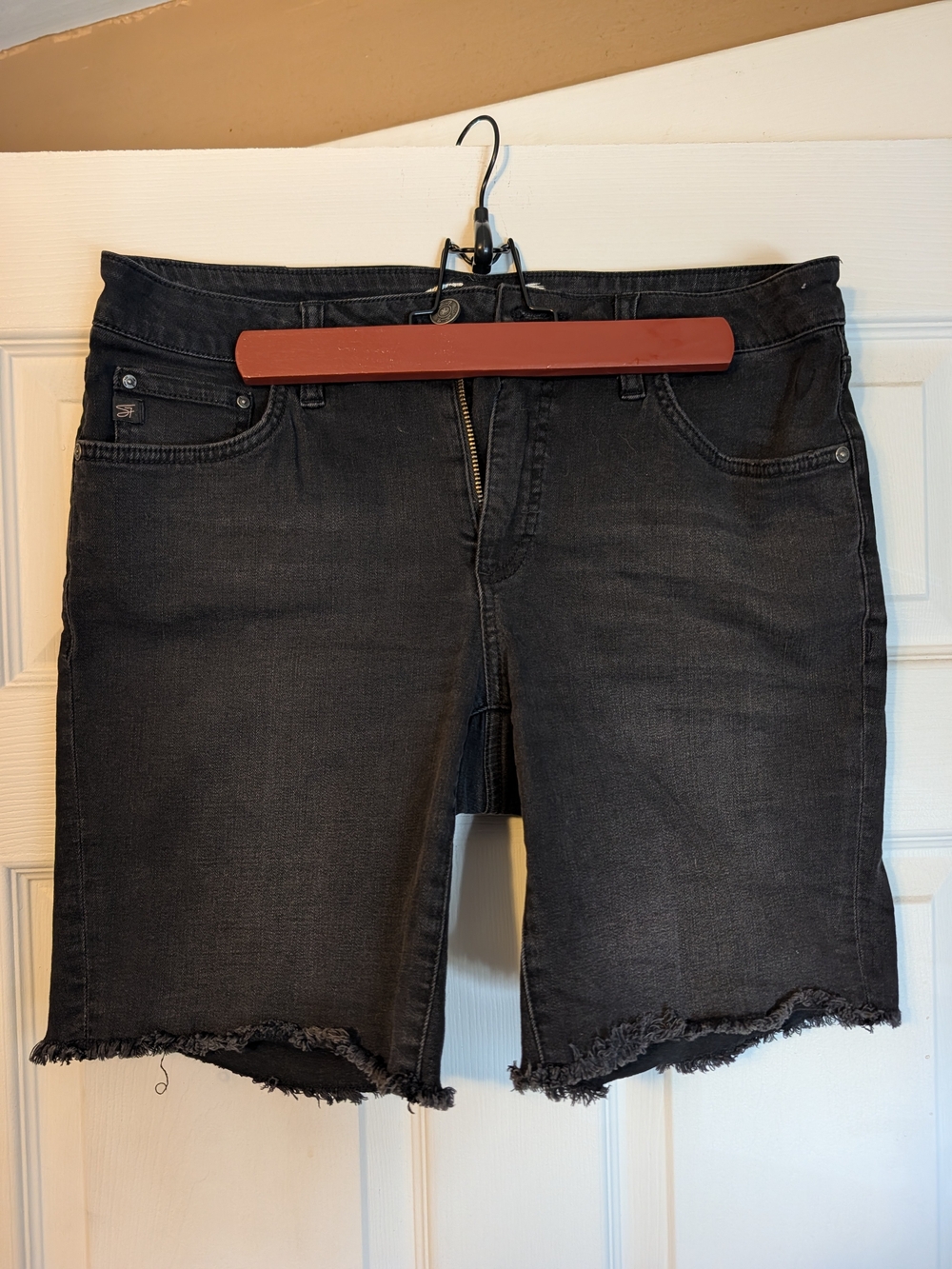 Seven7 Black Frayed Hem Denim Bermuda Shorts